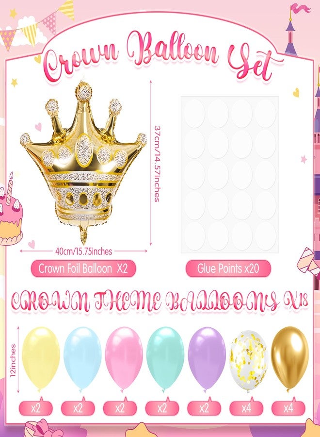 Seematn 2 Set Princess Balloon Stand Kits Pastel Gold Crown Balloons Sticks Holder with Base, Princess Birthday Party Table Centerpiece Kit for Woman Queen Wedding Baby Shower Fairy Tale Decoration - Image 2